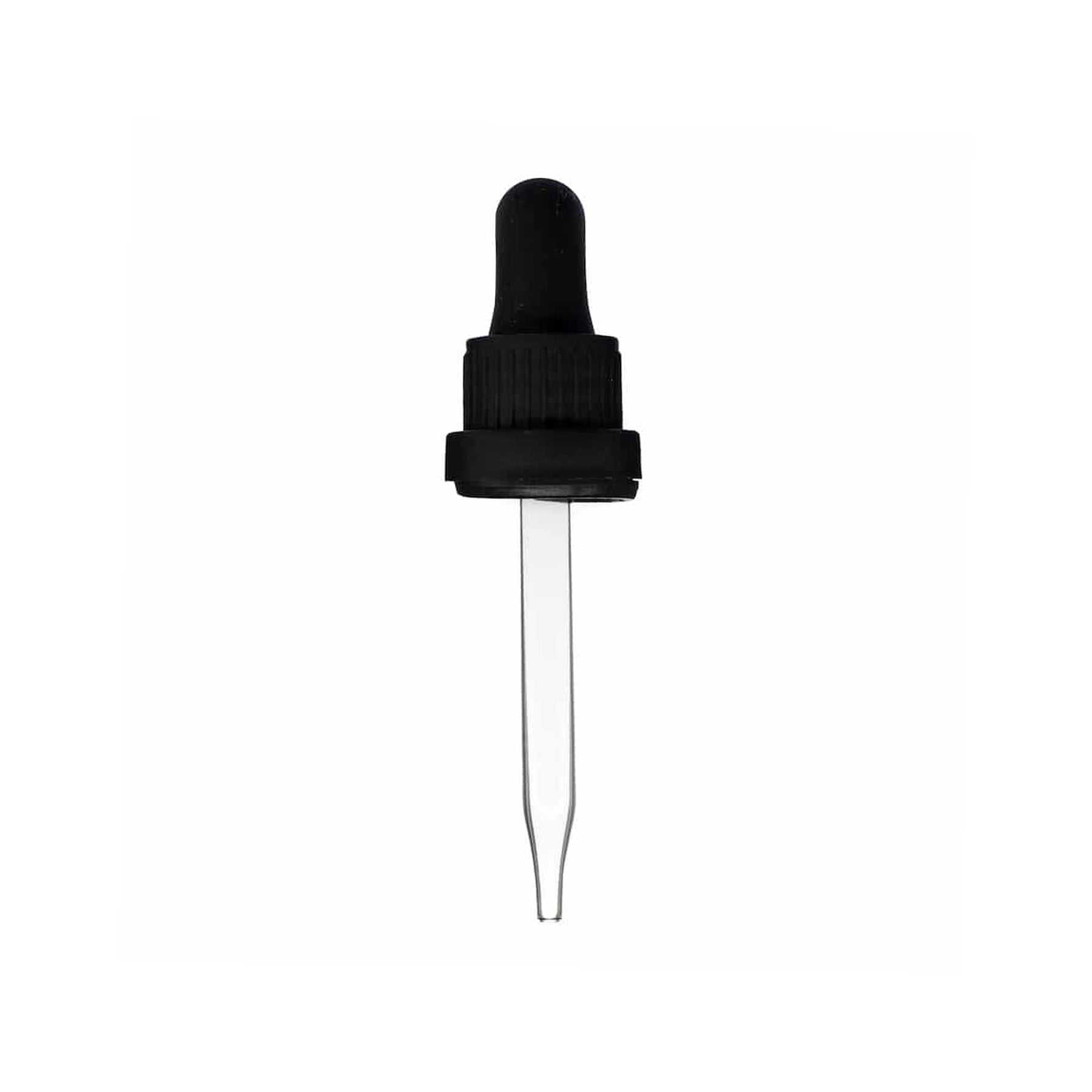 18-415 Black PP Plastic Heavy Duty Tamper Evident Ribbed Skirt Dropper with 77mm Straight Glass Pipette