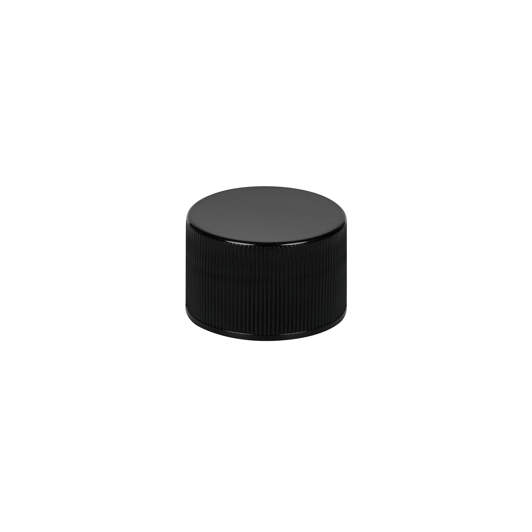 28-410 Black 30% PCR Plastic Ribbed Screw Top Cap with Universal HIS Liner
