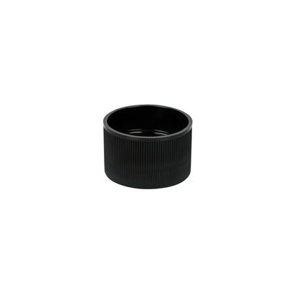 28-410 Black 30% PCR Plastic Ribbed Screw Top Cap with Universal HIS Liner