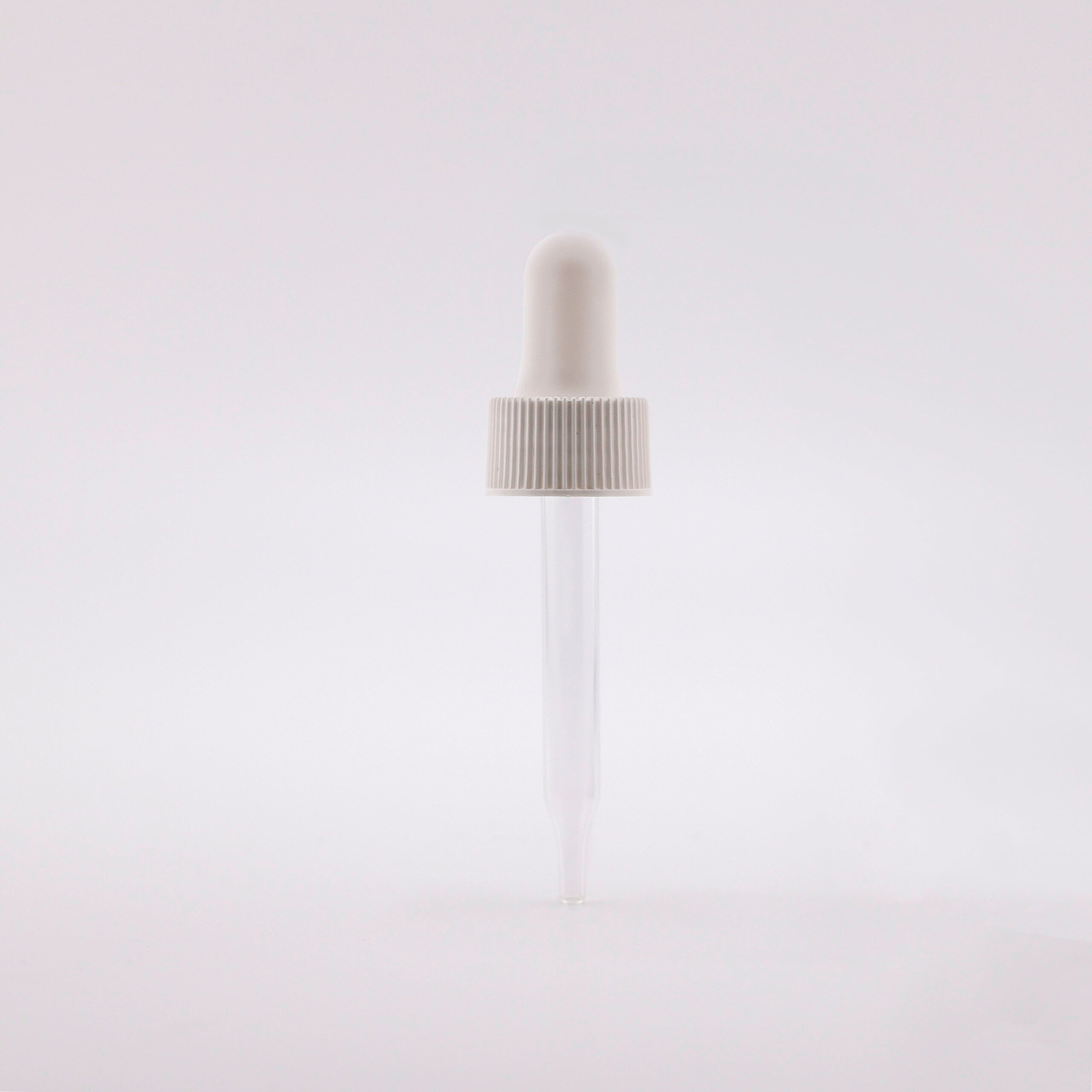 18-400 White PP Plastic Ribbed Skirt Dropper with 65 mm Straight Glass Pipette