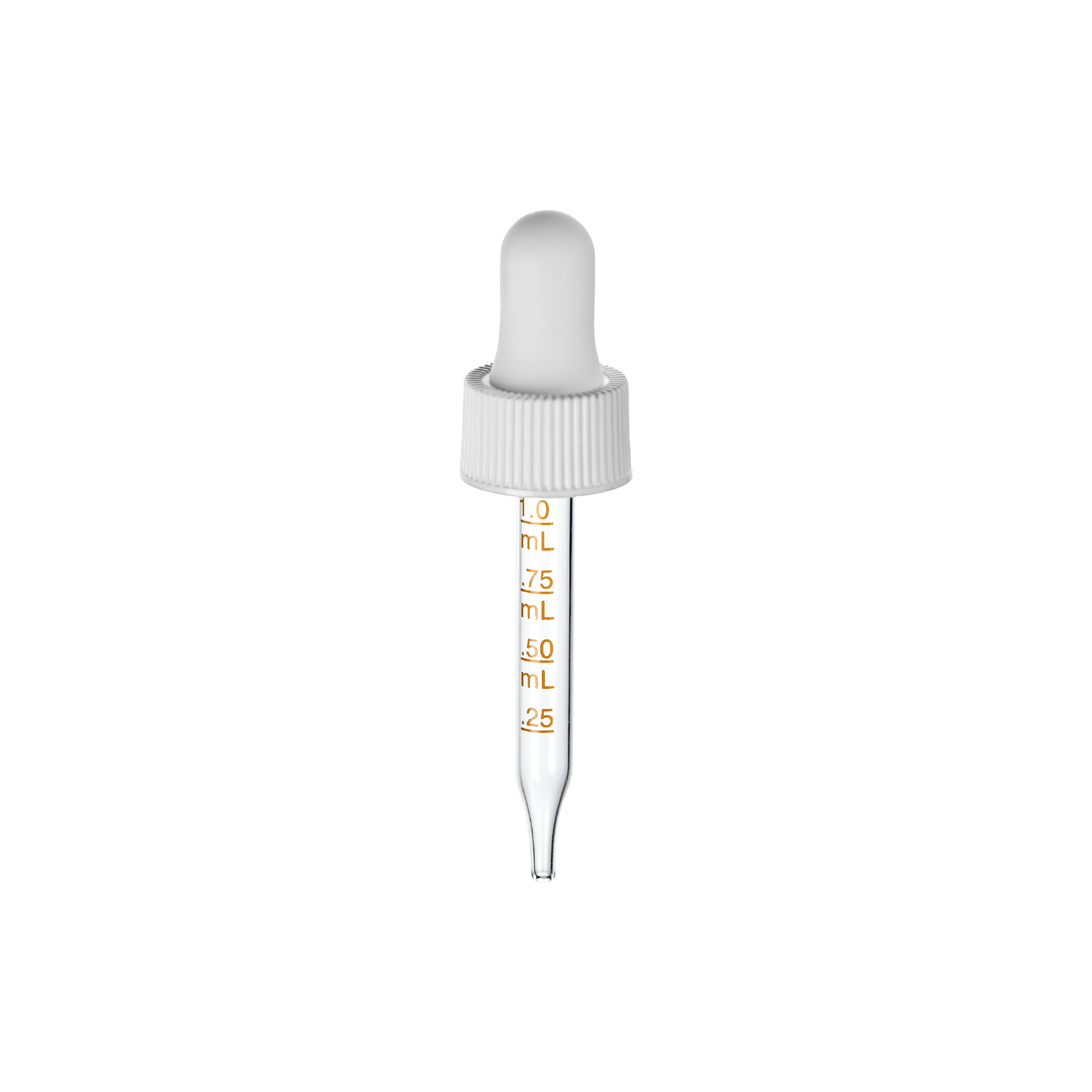 18-400 White PP Plastic Ribbed Skirt Dropper with 65mm Straight Medical Graduated Glass Pipette