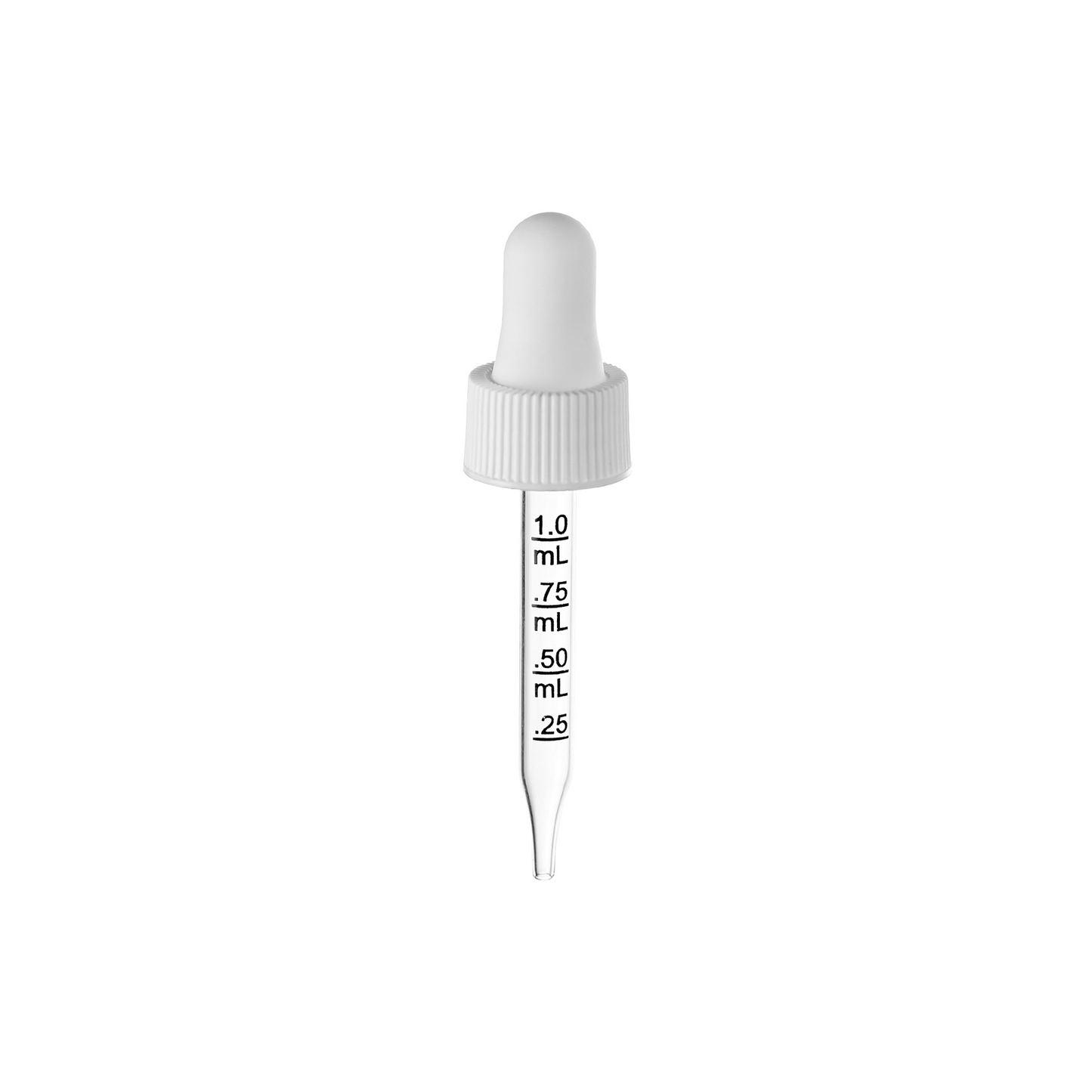 18-400 White PP Plastic Ribbed Skirt Dropper with 65mm Straight Graduated Glass Pipette