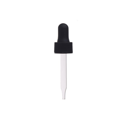 18-400 Black PP Plastic Ribbed Skirt Dropper with 65mm Straight Glass Pipette