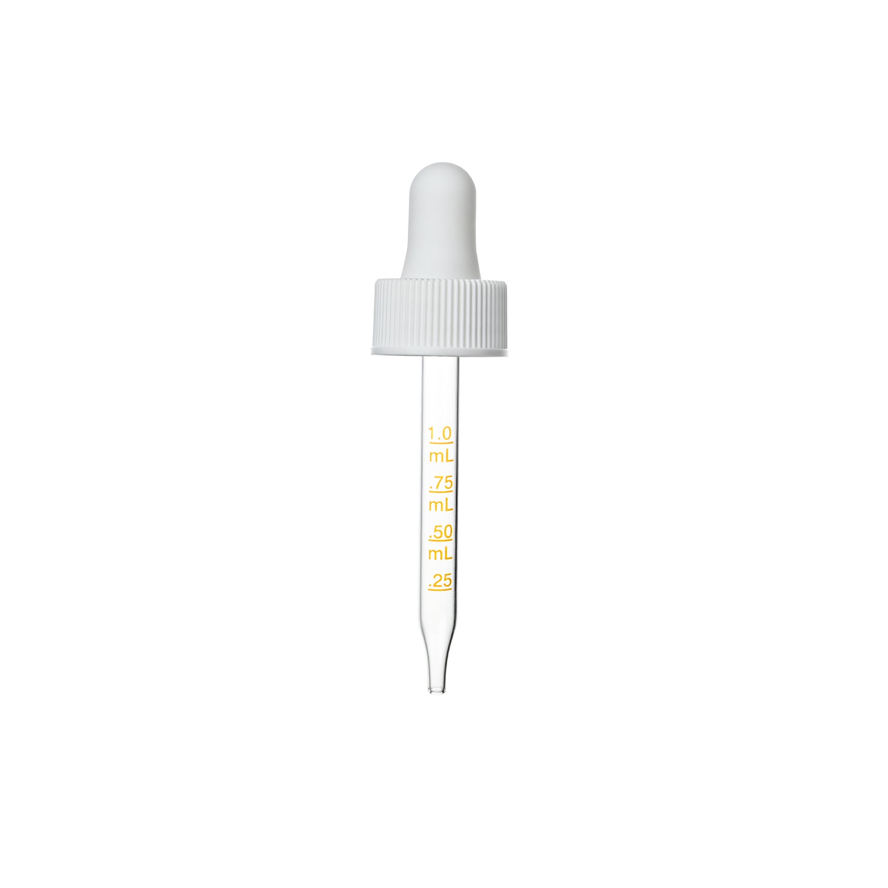 20-400 White PP Plastic Ribbed Skirt Dropper with 76mm Straight Medical Graduated Glass Pipette