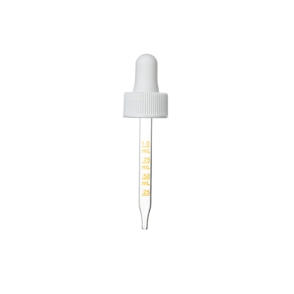 20-400 White PP Plastic Ribbed Skirt Dropper with 76mm Straight Medical Graduated Glass Pipette