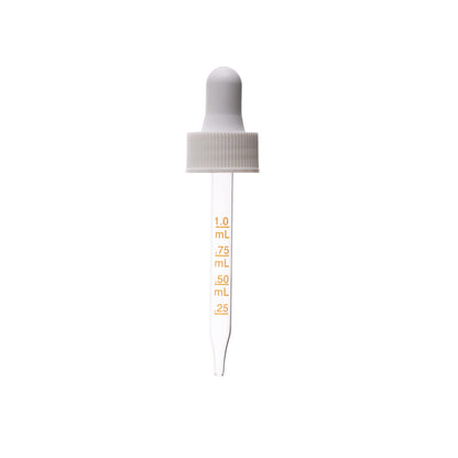 20-400 White PP Plastic Ribbed Skirt Dropper NRB with 76mm Straight Medical Graduated Glass Pipette