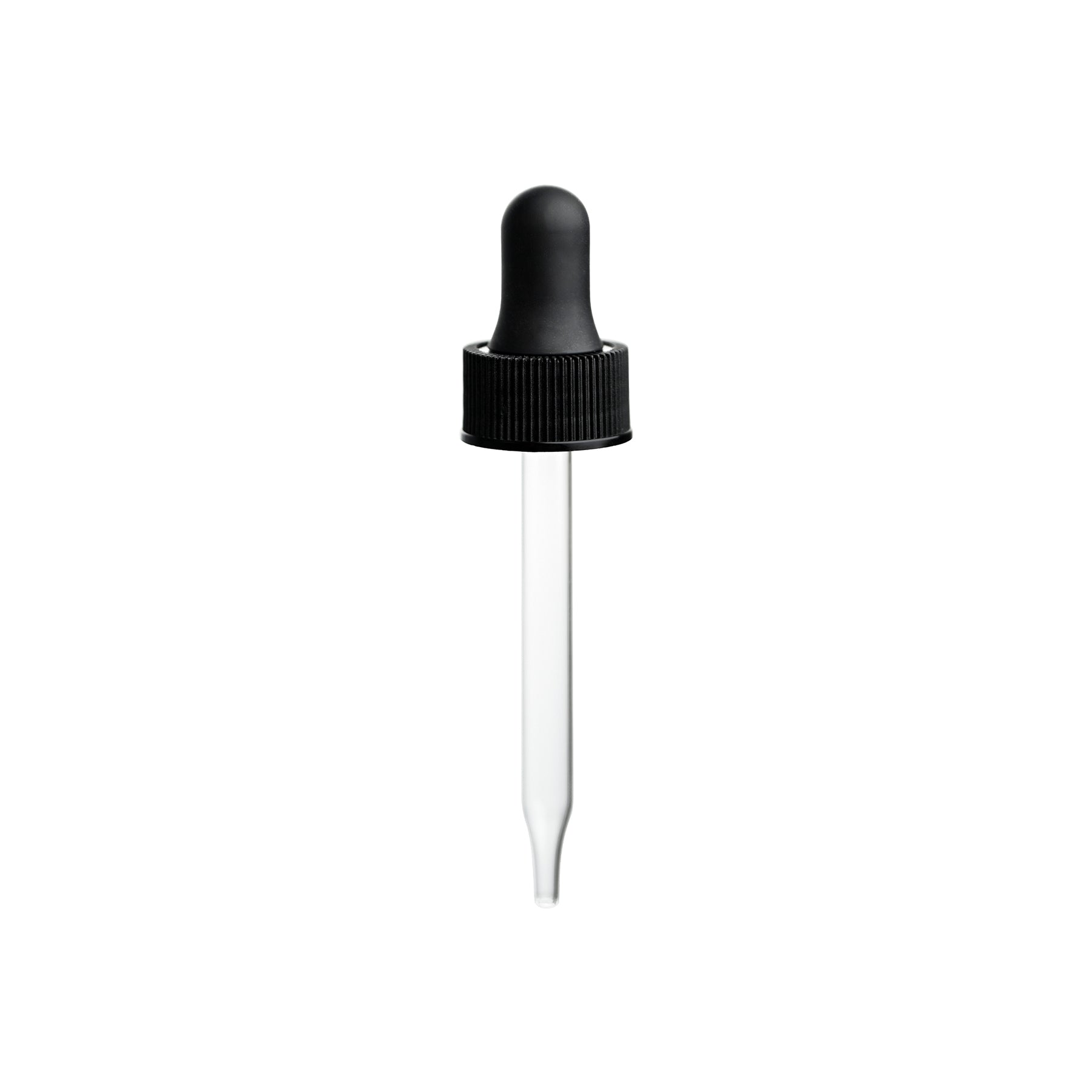 20-400 Black PP Plastic Ribbed Skirt Dropper with 76mm Straight Glass Pipette