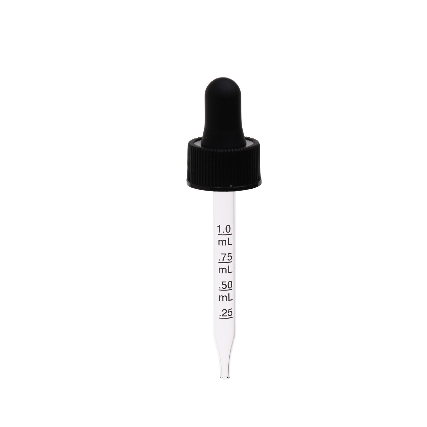 20-400 Black PP Plastic Ribbed Skirt Dropper with 76mm Straight Graduated Glass Pipette