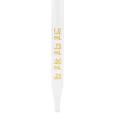 20-400 White PP Plastic Ribbed Skirt Dropper with 91mm Straight Medical Graduated Glass Pipette x1400