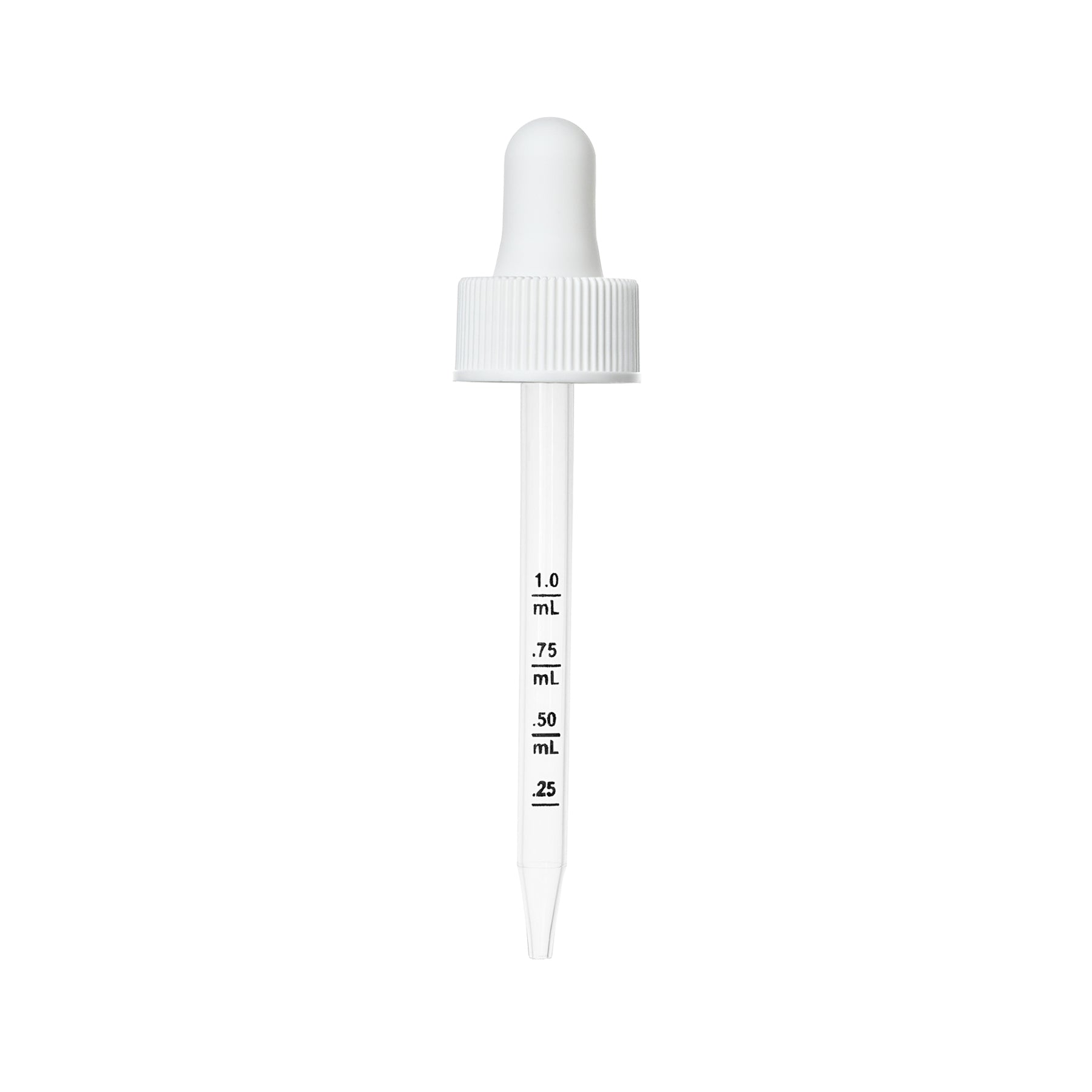 20-400 White PP Plastic Ribbed Skirt Dropper with 91mm Straight Embossed Black Ink Graduated PP Plastic Pipette