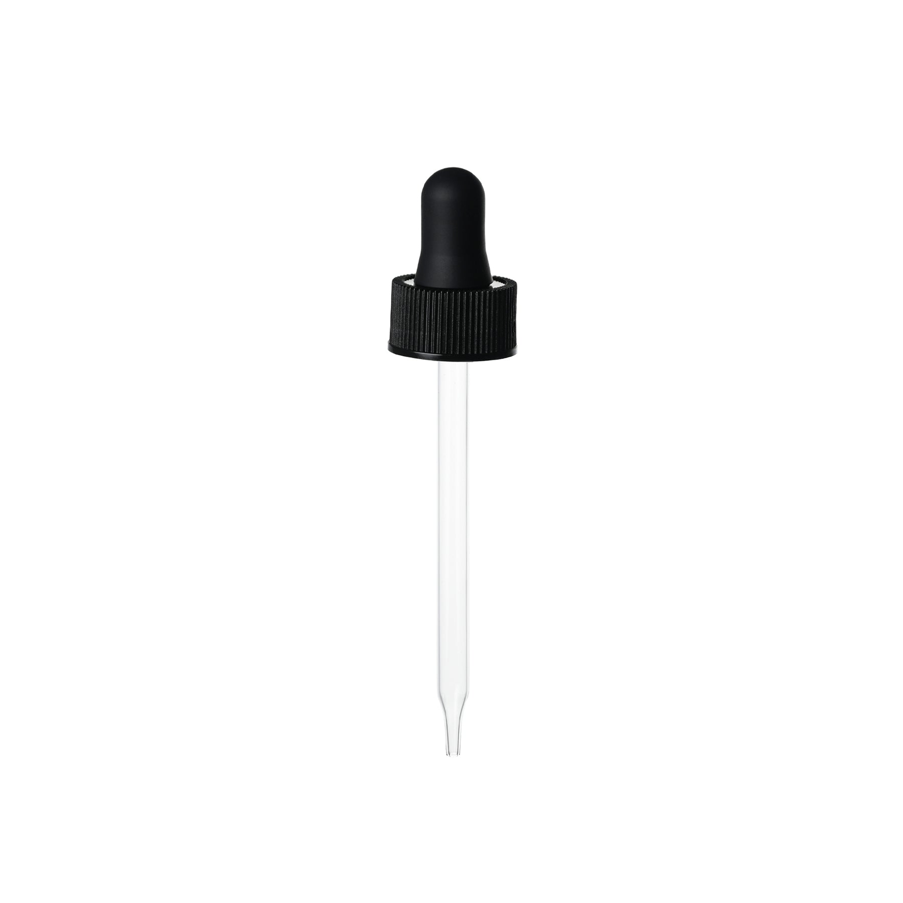 20-400 Black PP Plastic Ribbed Skirt Dropper with 91mm Straight Glass Pipette