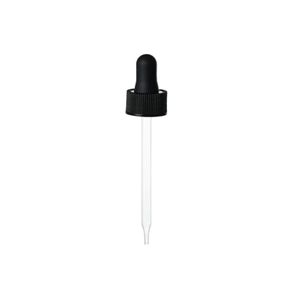 20-400 Black PP Plastic Ribbed Skirt Dropper with 91mm Straight Glass Pipette