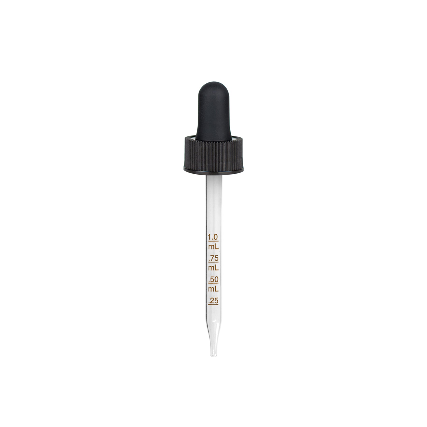 20-400 Black PP Plastic Ribbed Skirt Dropper with 91mm Straight Medical Graduated Glass Pipette