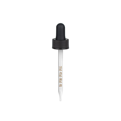 20-400 Black PP Plastic Ribbed Skirt Dropper with 91mm Straight Medical Graduated Glass Pipette