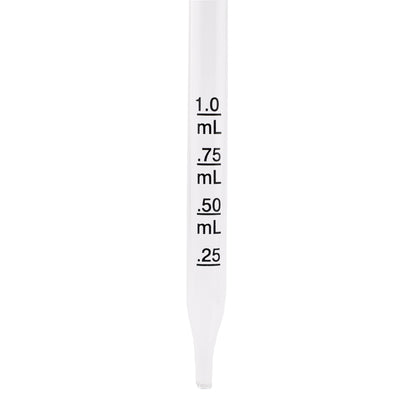 20-400 Black PP Plastic Ribbed Skirt Dropper with 91mm Straight Graduated Glass Pipette x1400
