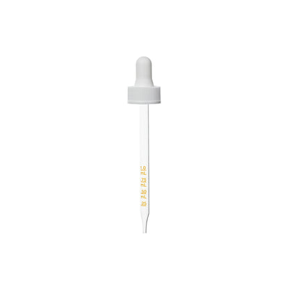 22-400 White PP Plastic Ribbed Skirt Dropper with 110 mm Straight Medical Graduated Glass Pipette