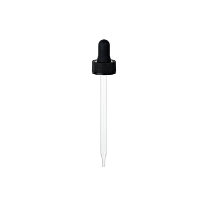 22-400 Black PP Plastic Ribbed Skirt Dropper with 110 mm Straight Glass Pipette