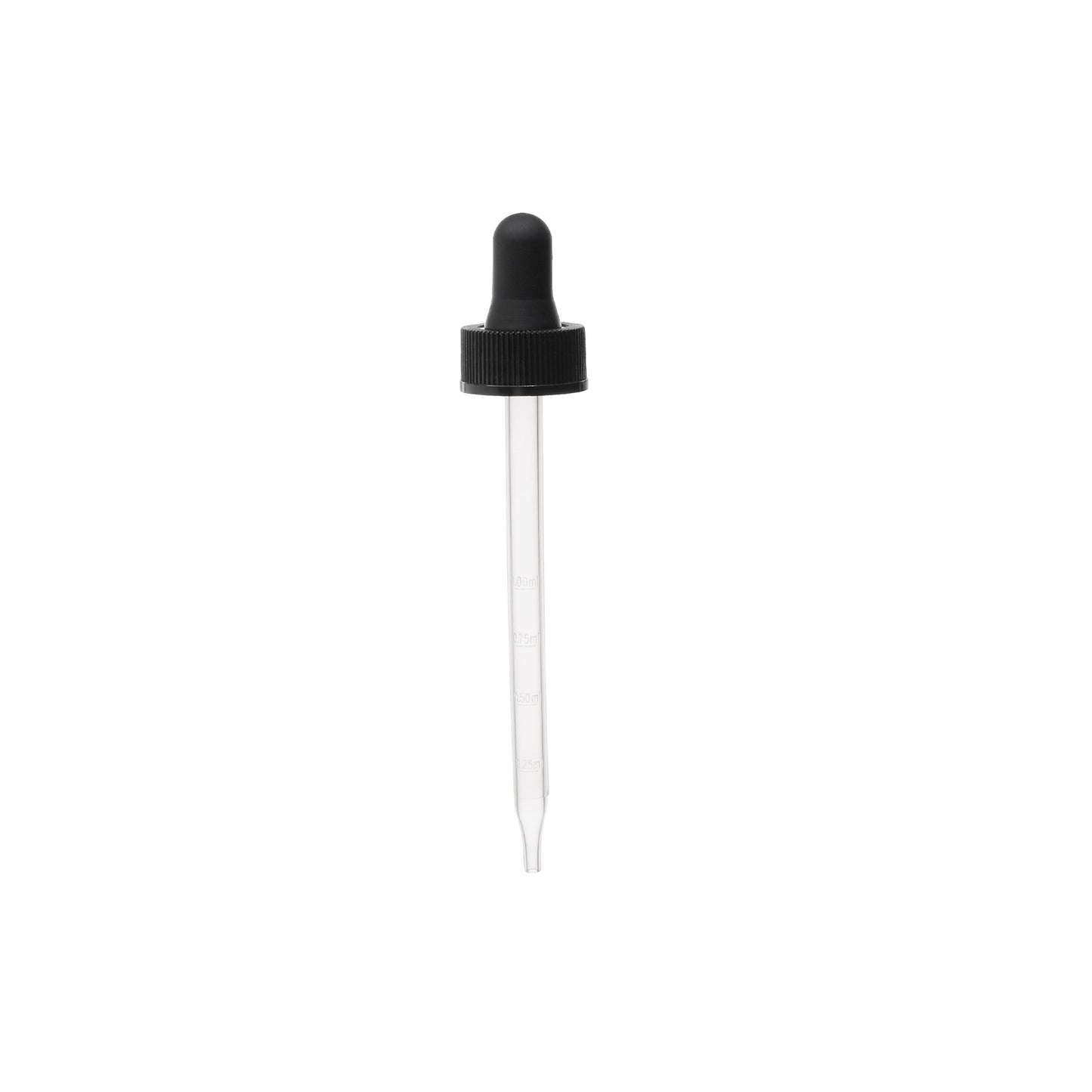 22-400 Black PP Plastic Ribbed Skirt Dropper with 110mm Straight Clear Embossed Graduated PP Plastic Pipette