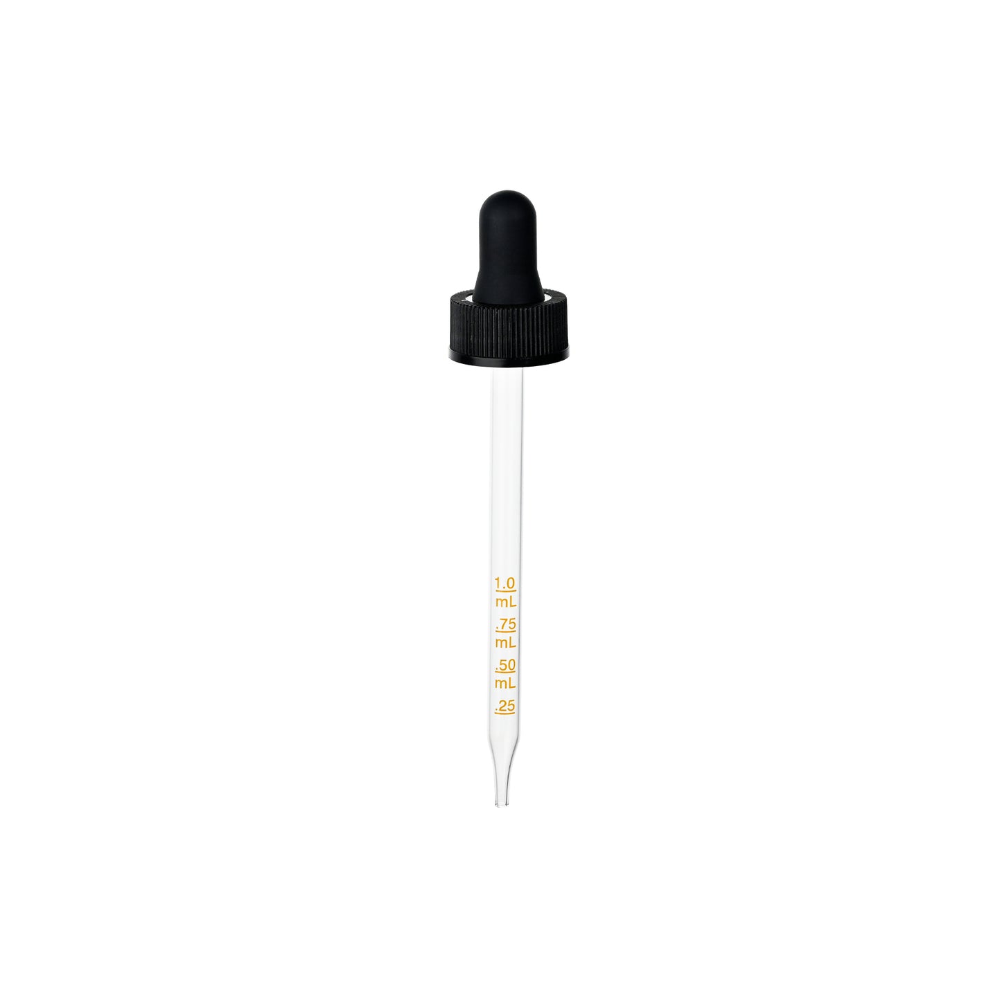 22-400 Black PP Plastic Ribbed Skirt Dropper with 110 mm Straight Medical Graduated Glass Pipette