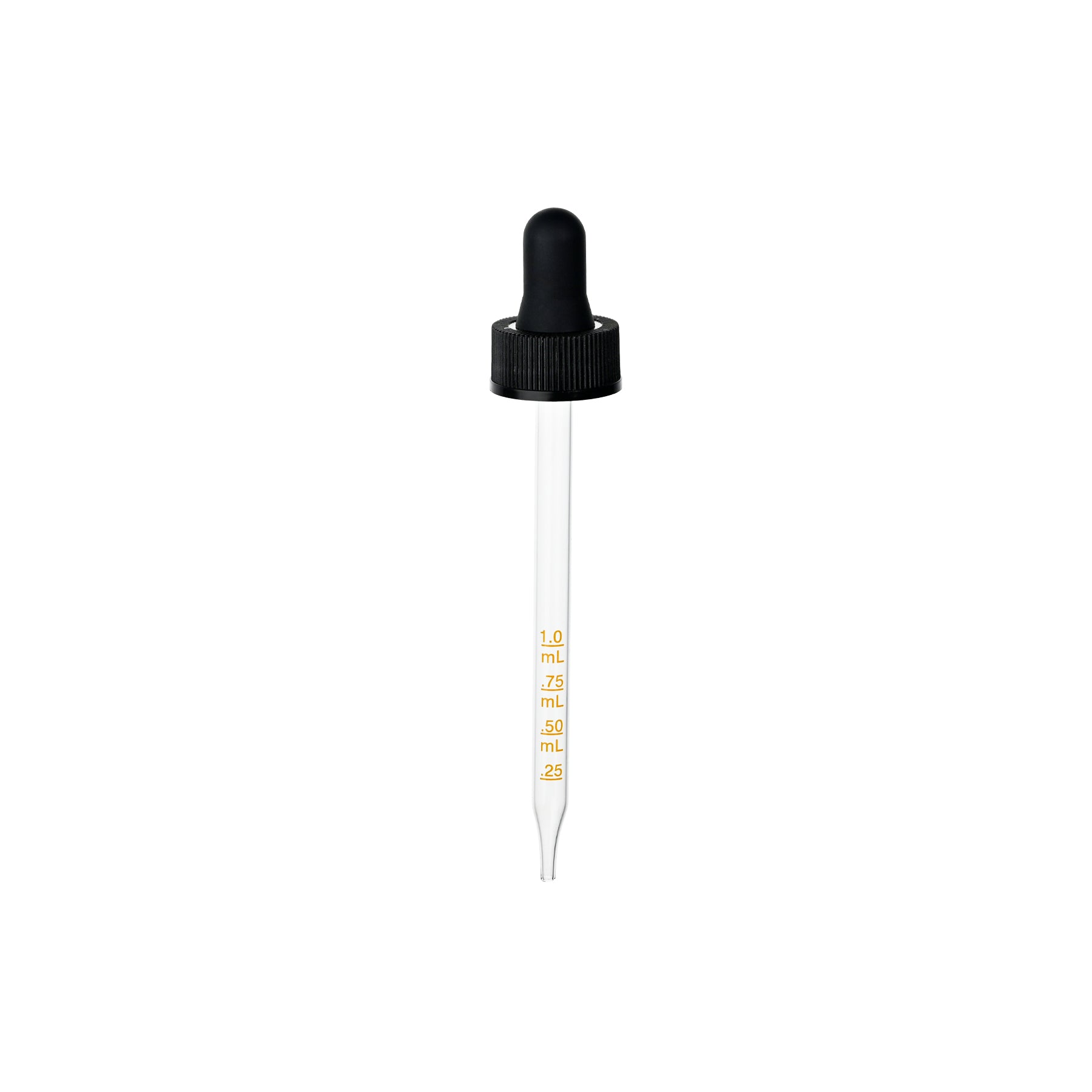22-400 Black PP Plastic Ribbed Skirt Dropper with 110 mm Straight Medical Graduated Glass Pipette