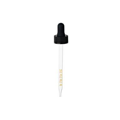 22-400 Black PP Plastic Ribbed Skirt Dropper with 110 mm Straight Medical Graduated Glass Pipette