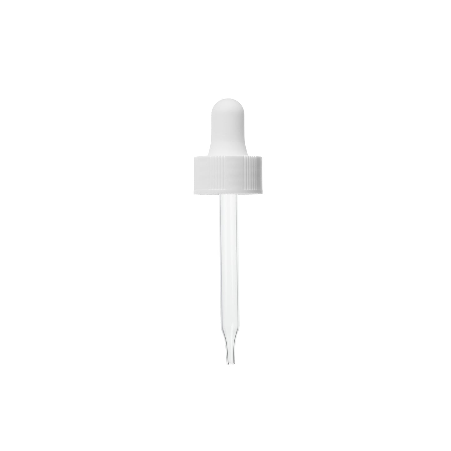 20-400 White PP Plastic Semi Ribbed Skirt Dropper with 76 mm Straight Glass Pipette