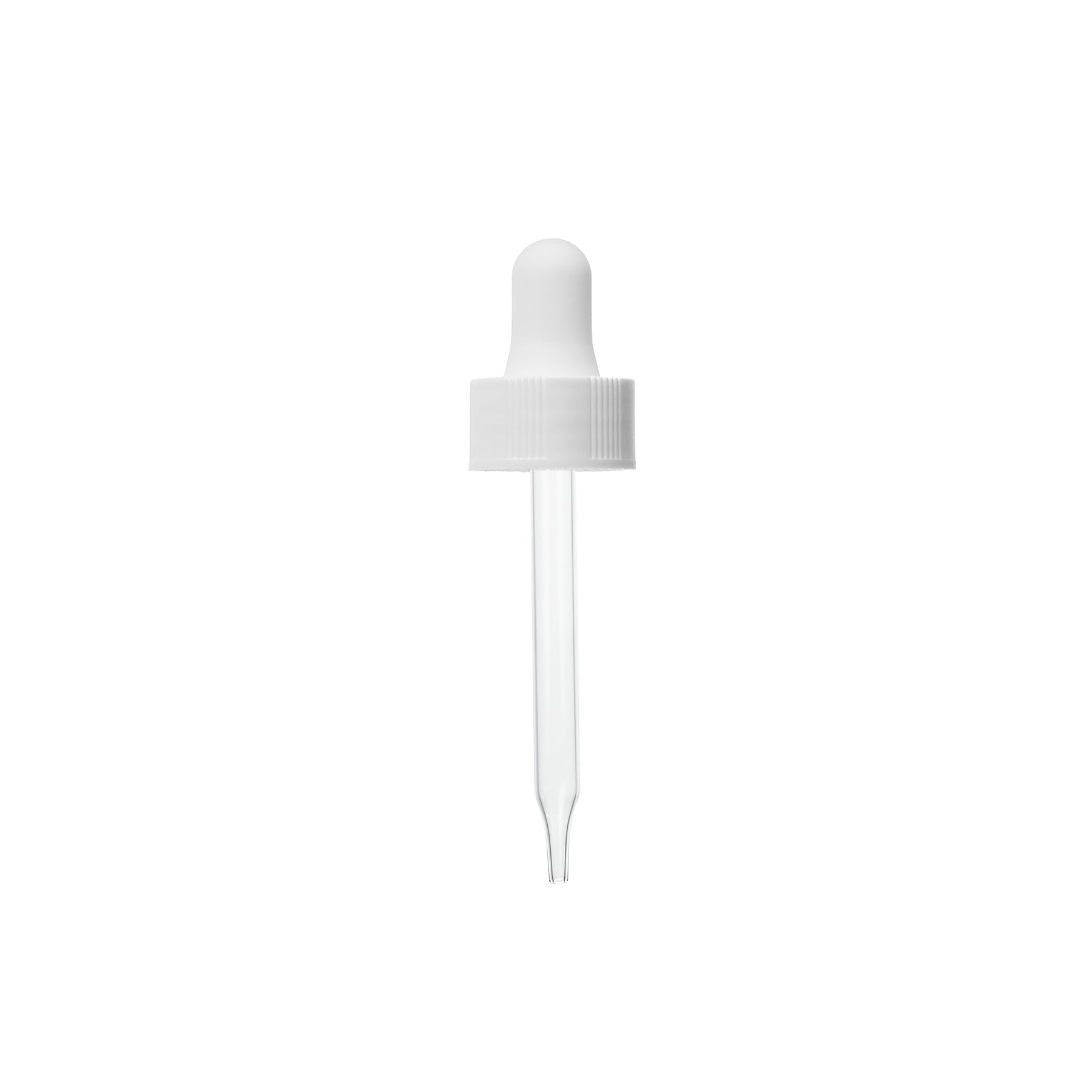 20-400 White PP Plastic Semi Ribbed Skirt Dropper with 76 mm Straight Glass Pipette