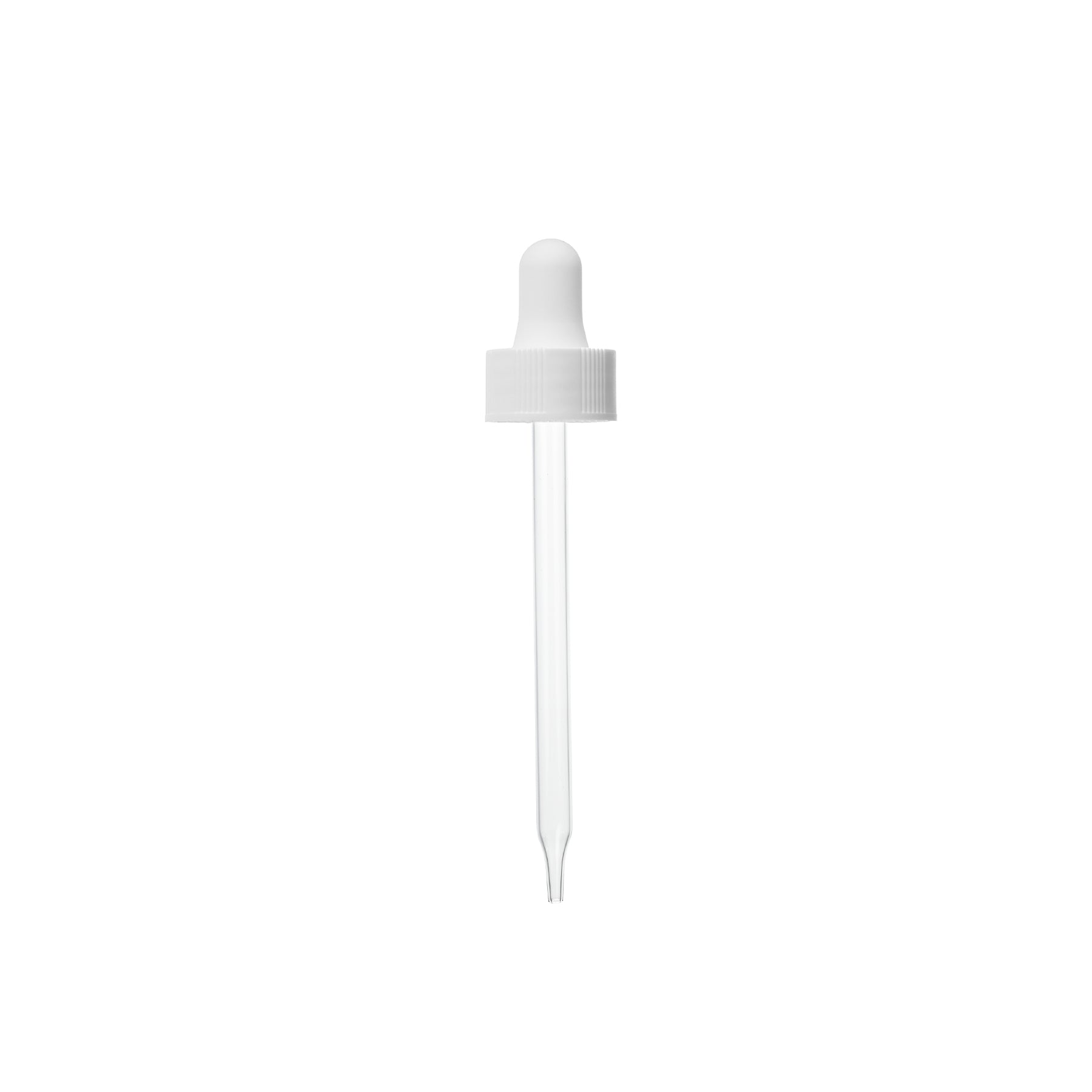 20-400 White PP Plastic Semi Ribbed Skirt Dropper with 91 mm Straight Glass Pipette