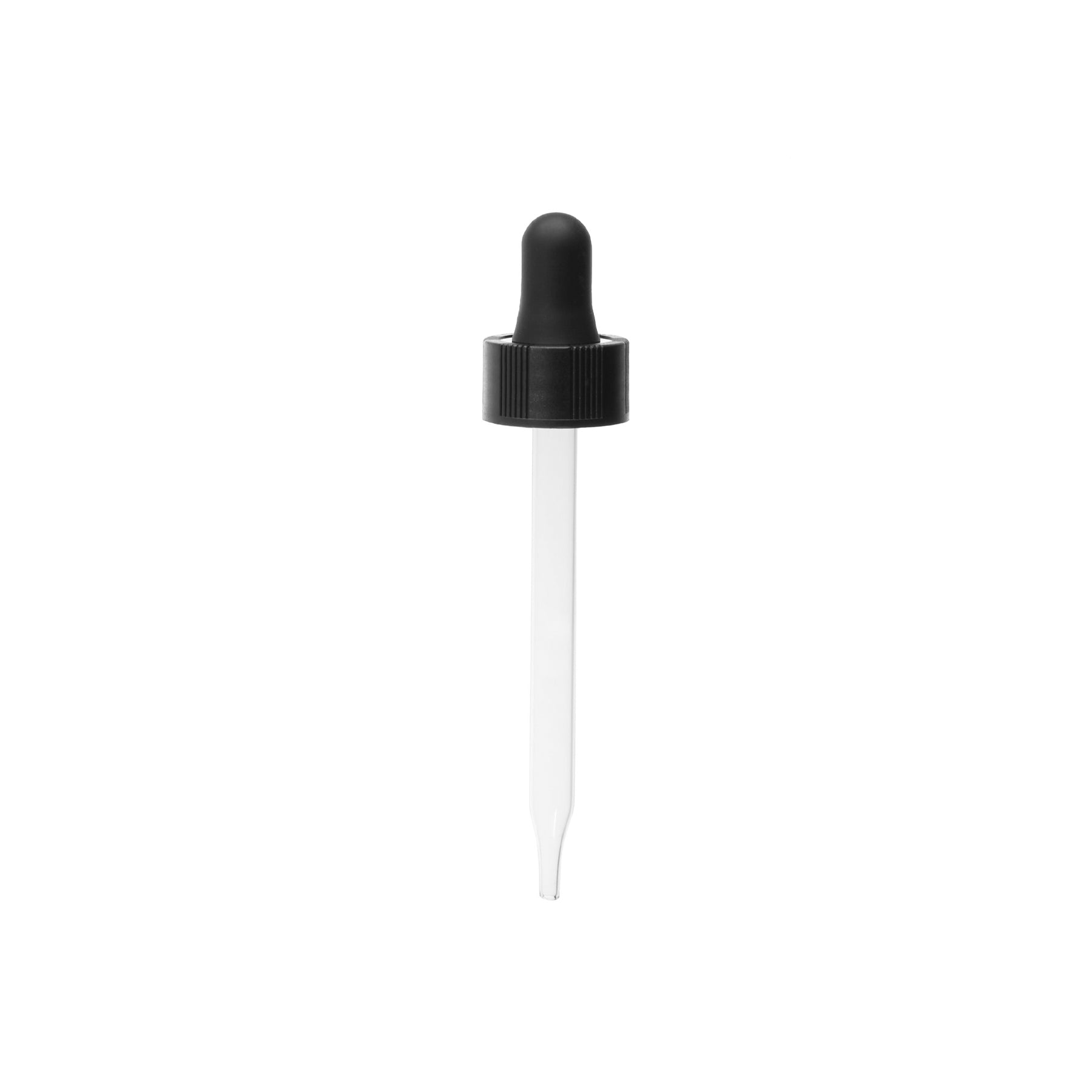 20-400 Black PP Plastic Semi Ribbed Skirt Dropper with 91 mm Straight Glass Pipette