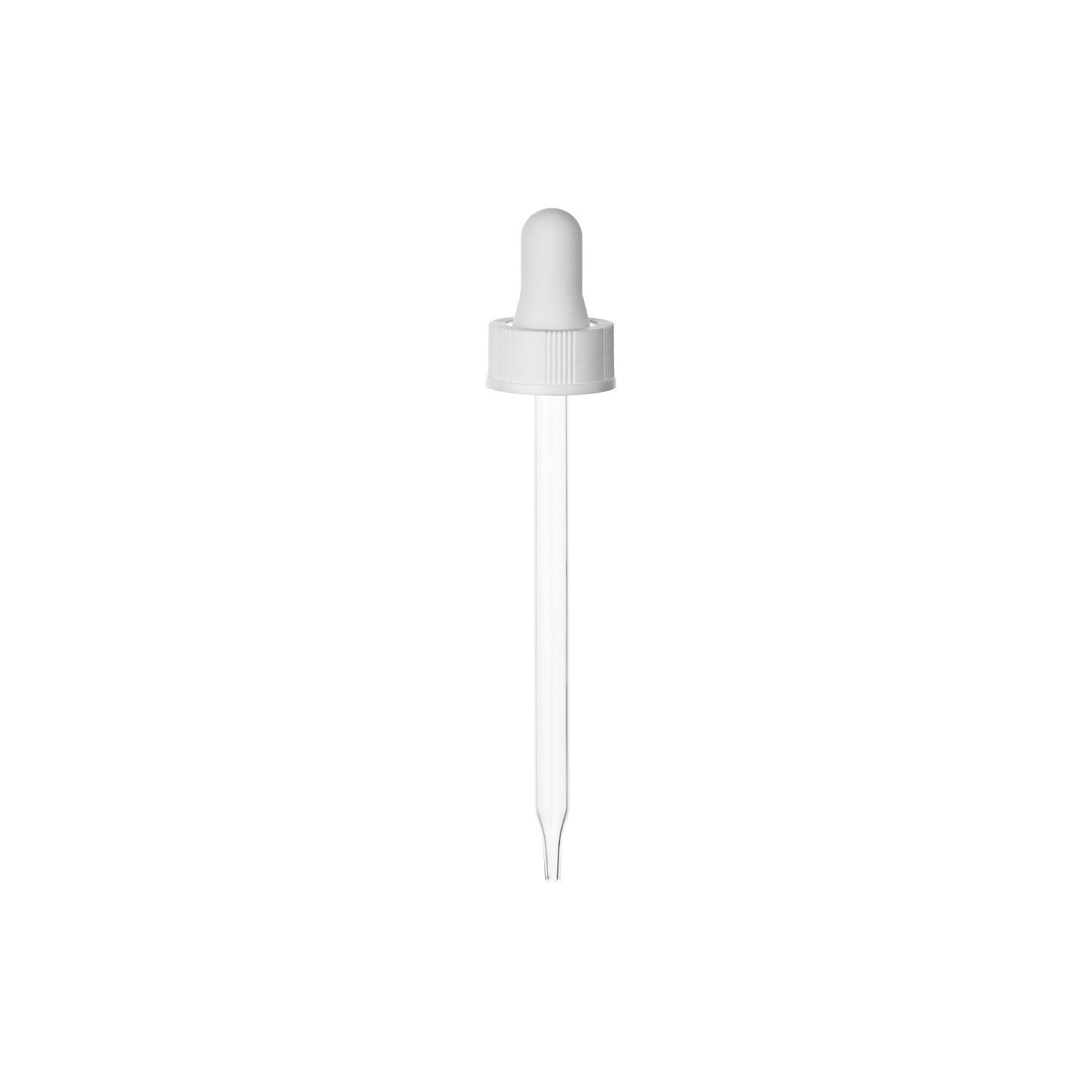 22-400 White PP Plastic Semi Ribbed Skirt Dropper with 110 mm Straight Glass Pipette