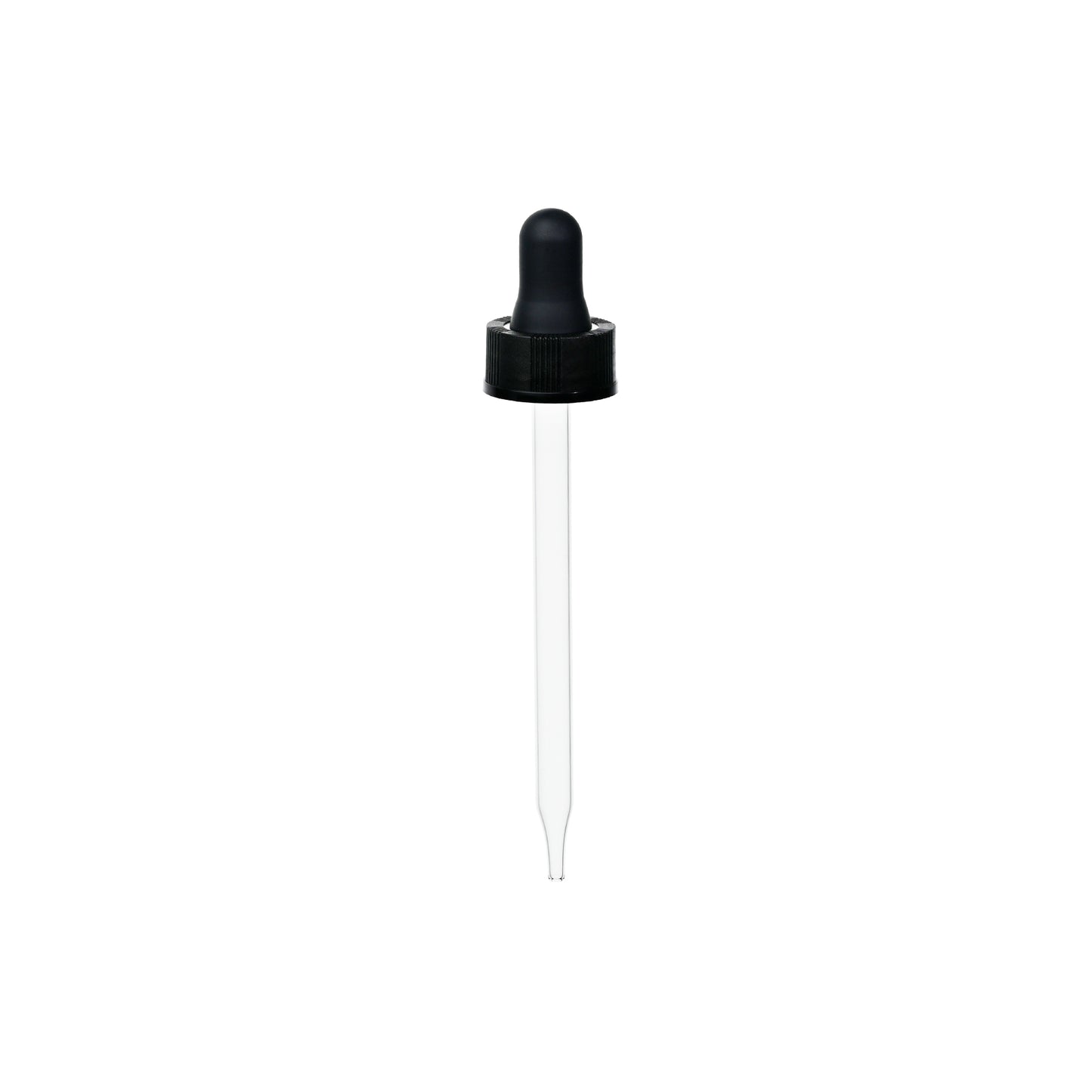24-400 Black PP Plastic Ribbed Skirt Dropper with 110 mm Straight Glass Pipette