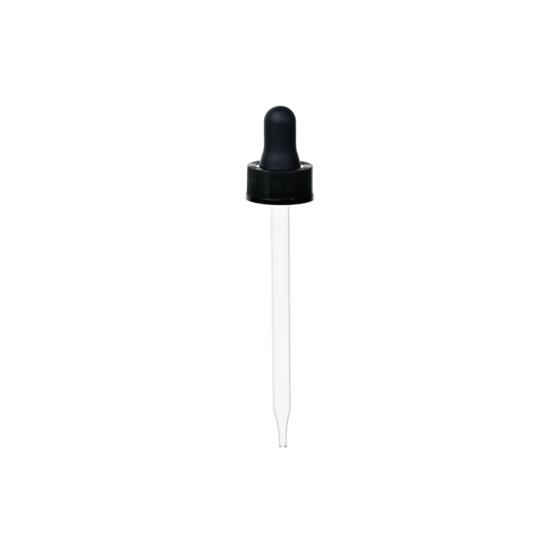 24-400 Black PP Plastic Ribbed Skirt Dropper with 110 mm Straight Glass Pipette