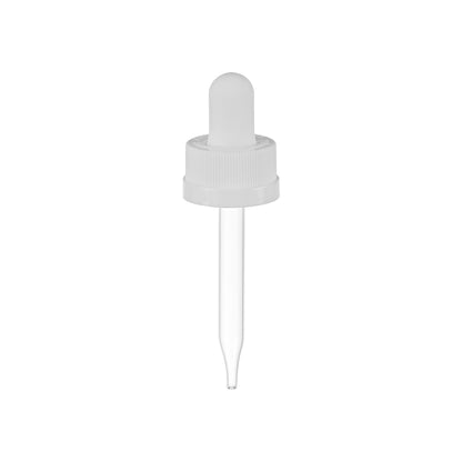 18-400 White PP Plastic Child Resistant Dropper with 65 mm Straight Glass Pipette