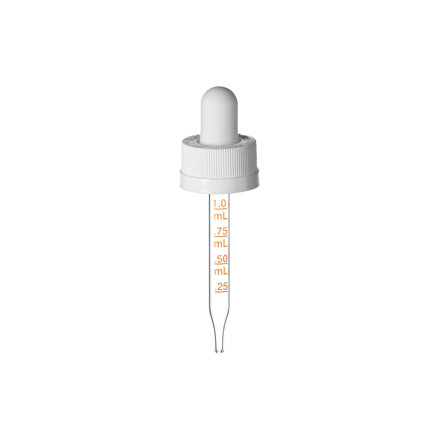 18-400 White PP Plastic Child Resistant Dropper with Long Bulb 65mm Straight Medical Graduated Glass Pipette
