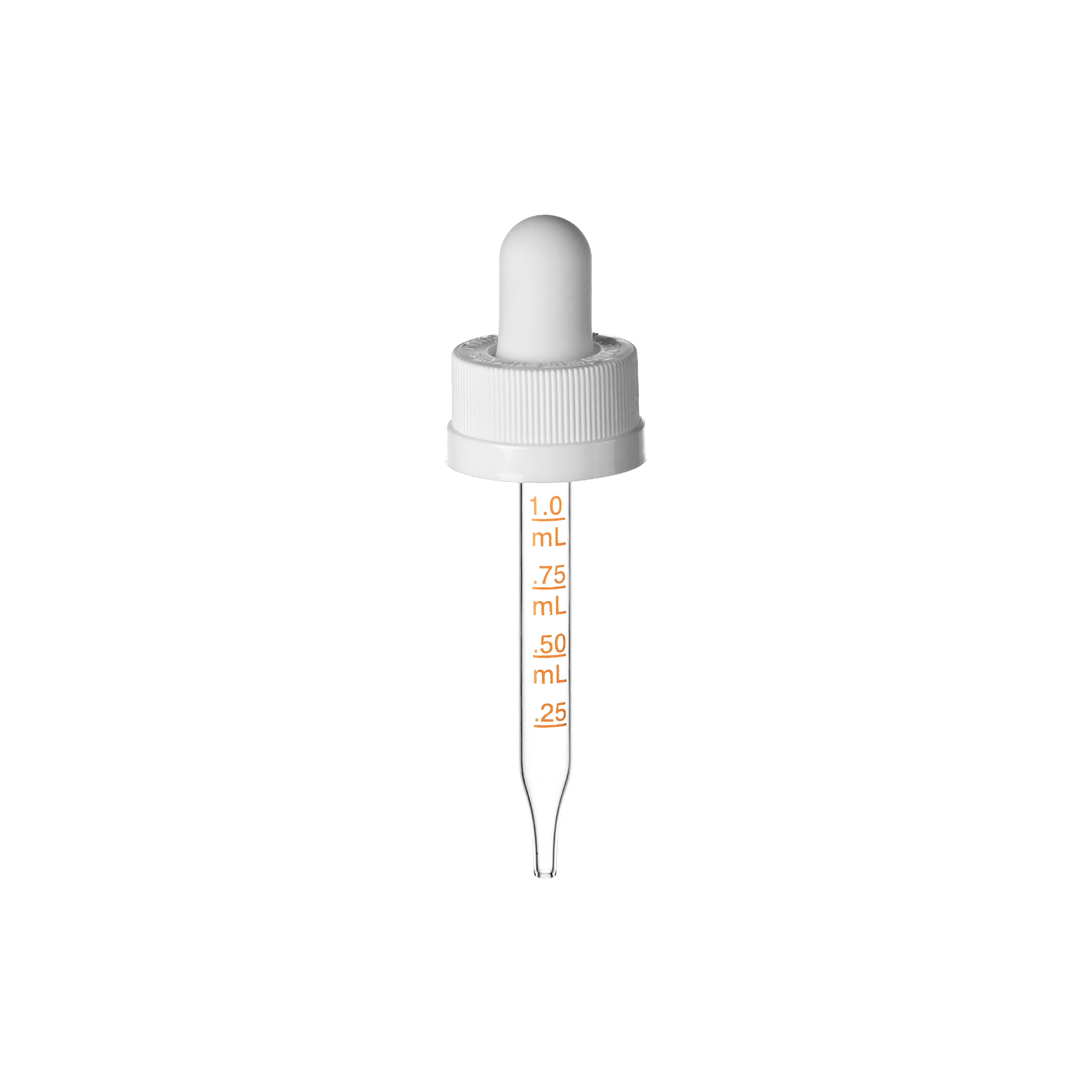 18-400 White PP Plastic Child Resistant Dropper with Long Bulb 65mm Straight Medical Graduated Glass Pipette