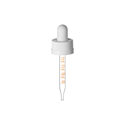 18-400 White PP Plastic Child Resistant Dropper with Long Bulb 65mm Straight Medical Graduated Glass Pipette