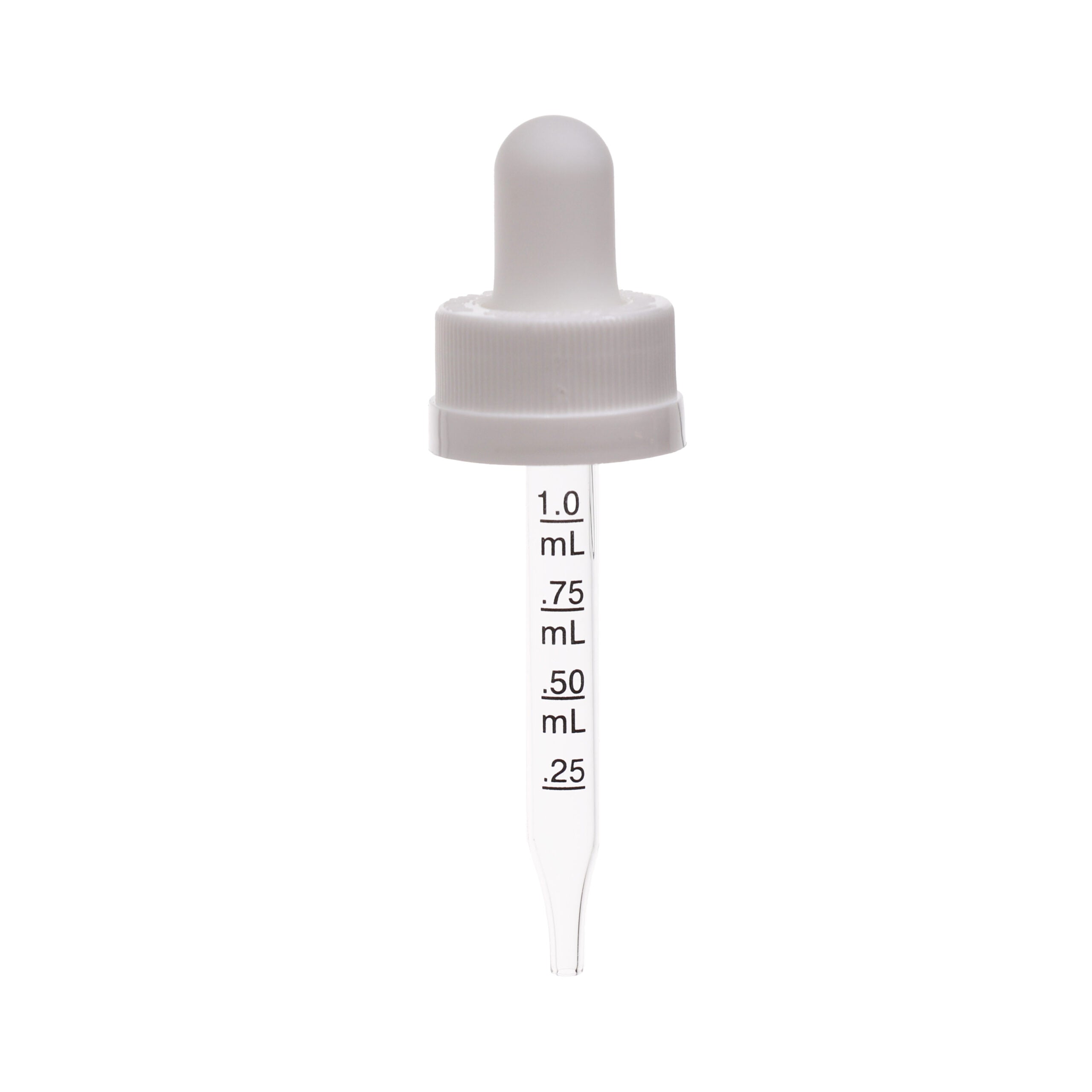 18-400 White PP Plastic Child Resistant Dropper with 65 mm Straight Graduated Glass Pipette