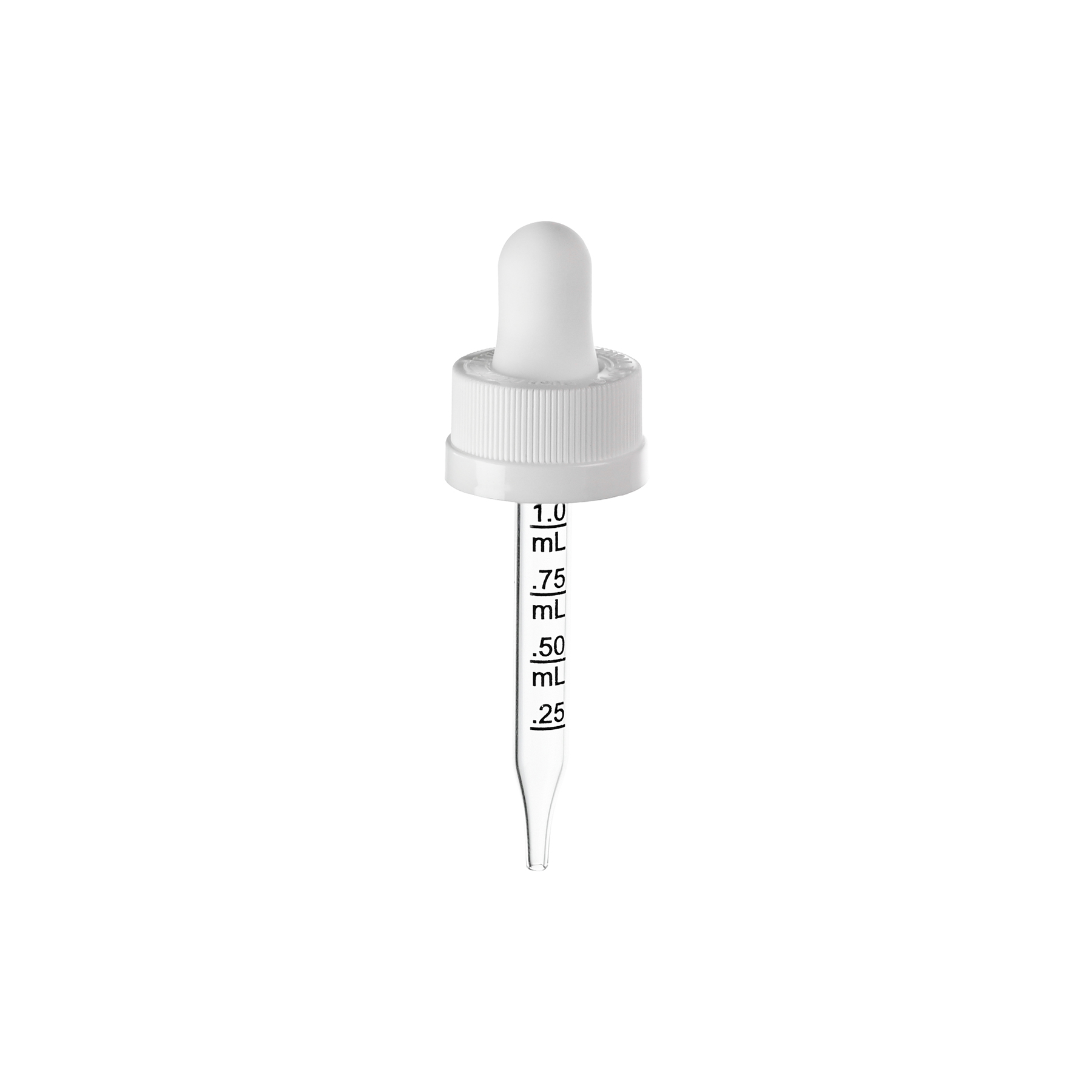 18-400 White PP Plastic Child Resistant Dropper with 65 mm Straight Graduated Glass Pipette