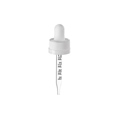 18-400 White PP Plastic Child Resistant Dropper with 65 mm Straight Graduated Glass Pipette