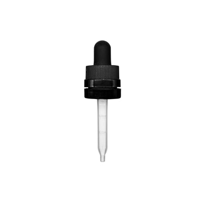 18-415 Black PP Plastic CRC and Tamper Evident Dropper with 65mm Straight Clear Embossed Plastic Pipette