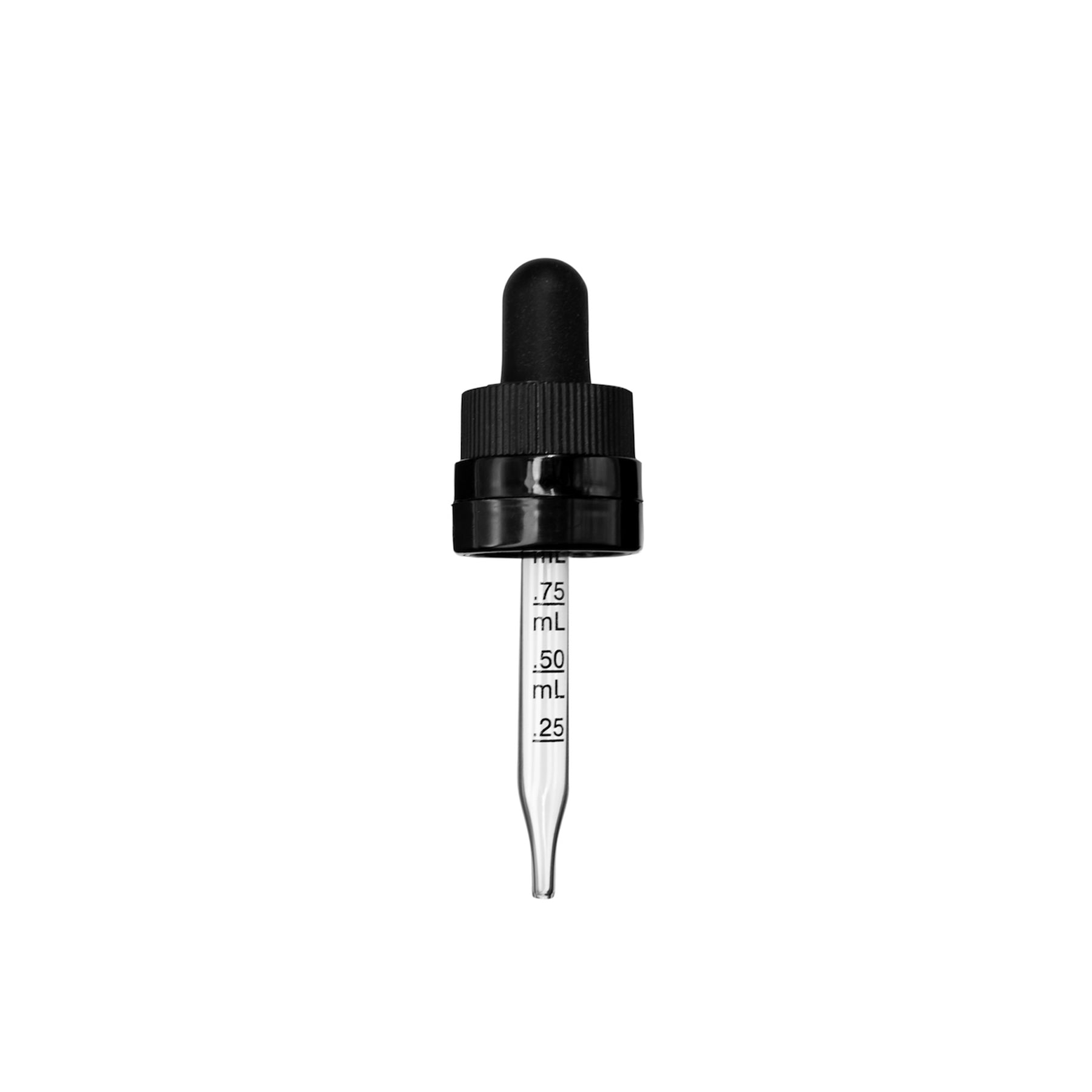 18-415 Black PP Plastic CRC and Tamper Evident Dropper with 65mm Straight Graduated Glass Pipette