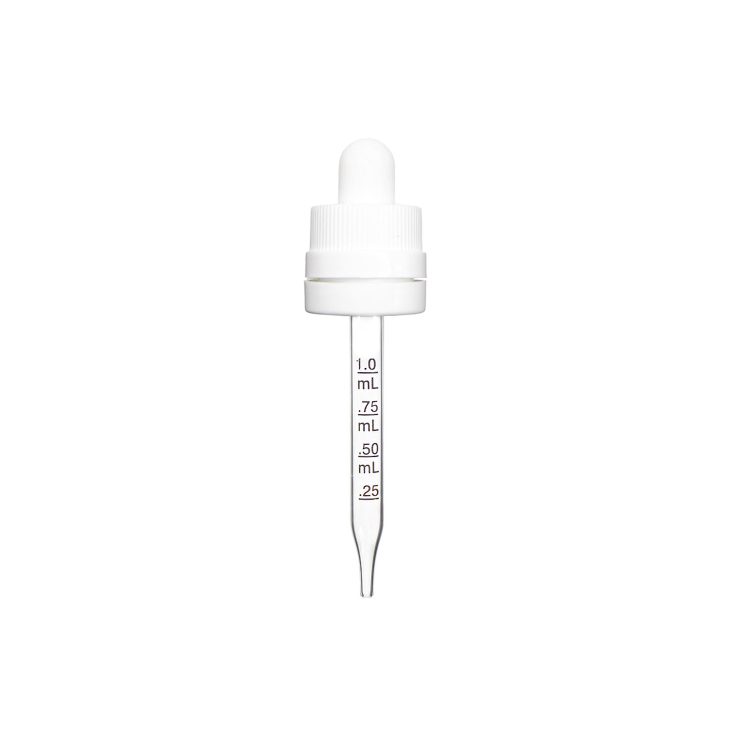 18-415 White PP Plastic CRC and Tamper Evident Dropper with 77mm Straight Graduated Glass Pipette