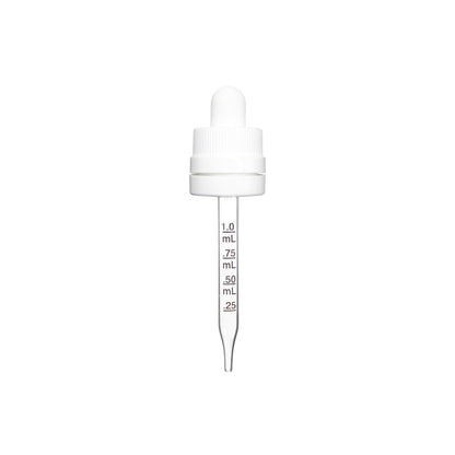 18-415 White PP Plastic CRC and Tamper Evident Dropper with 77mm Straight Graduated Glass Pipette