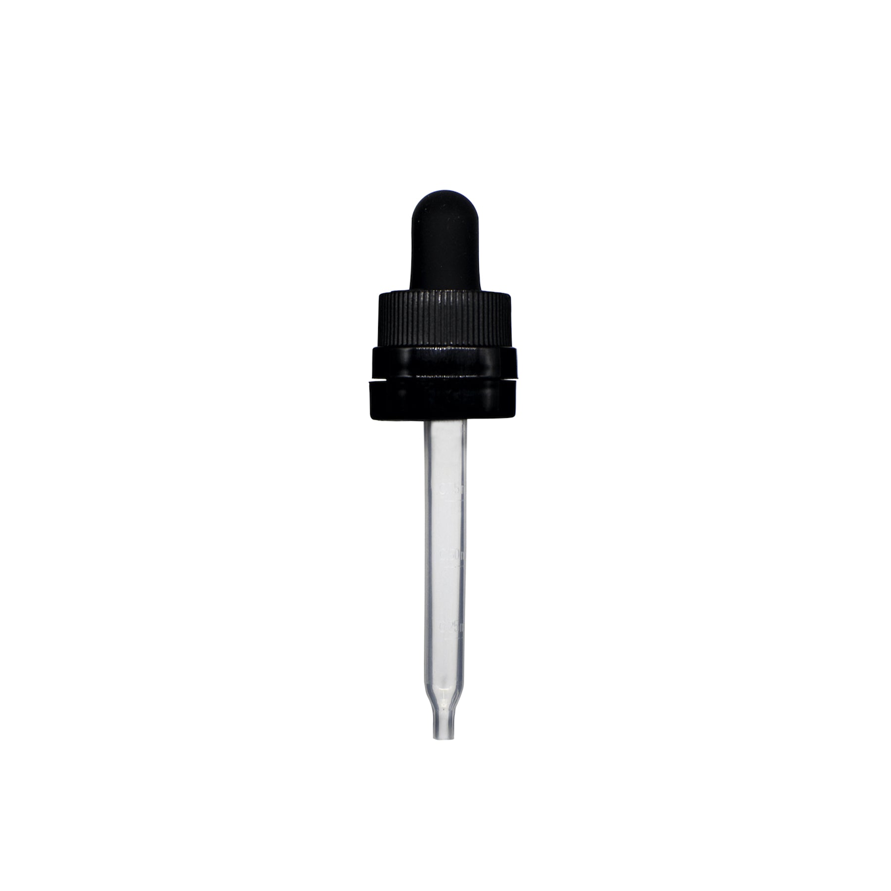 18-415 Black PP Plastic CRC and Tamper Evident Dropper with 77mm Straight Clear Embossed Plastic Pipette