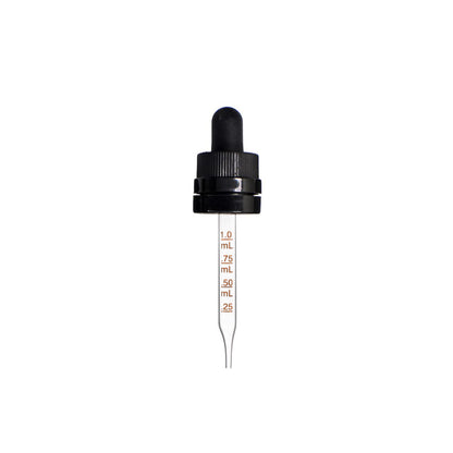 18-415 Black PP Plastic CRC and Tamper Evident Dropper with 77mm Straight Medical Graduated Glass Pipette