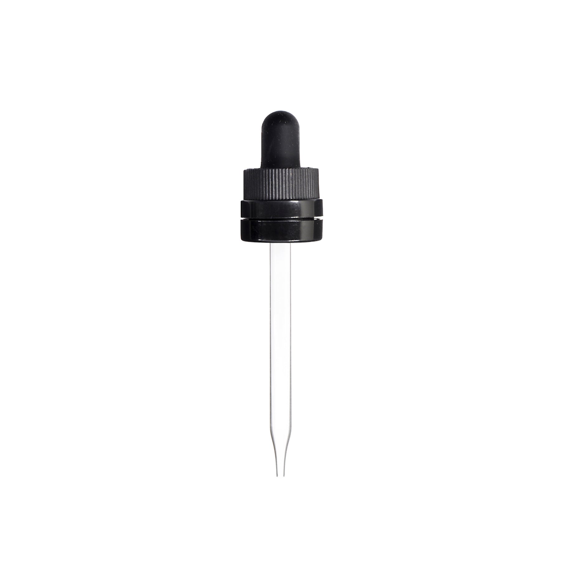 18-415 Black PP Plastic CRC and Tamper Evident Dropper with 94mm Straight Glass Pipette