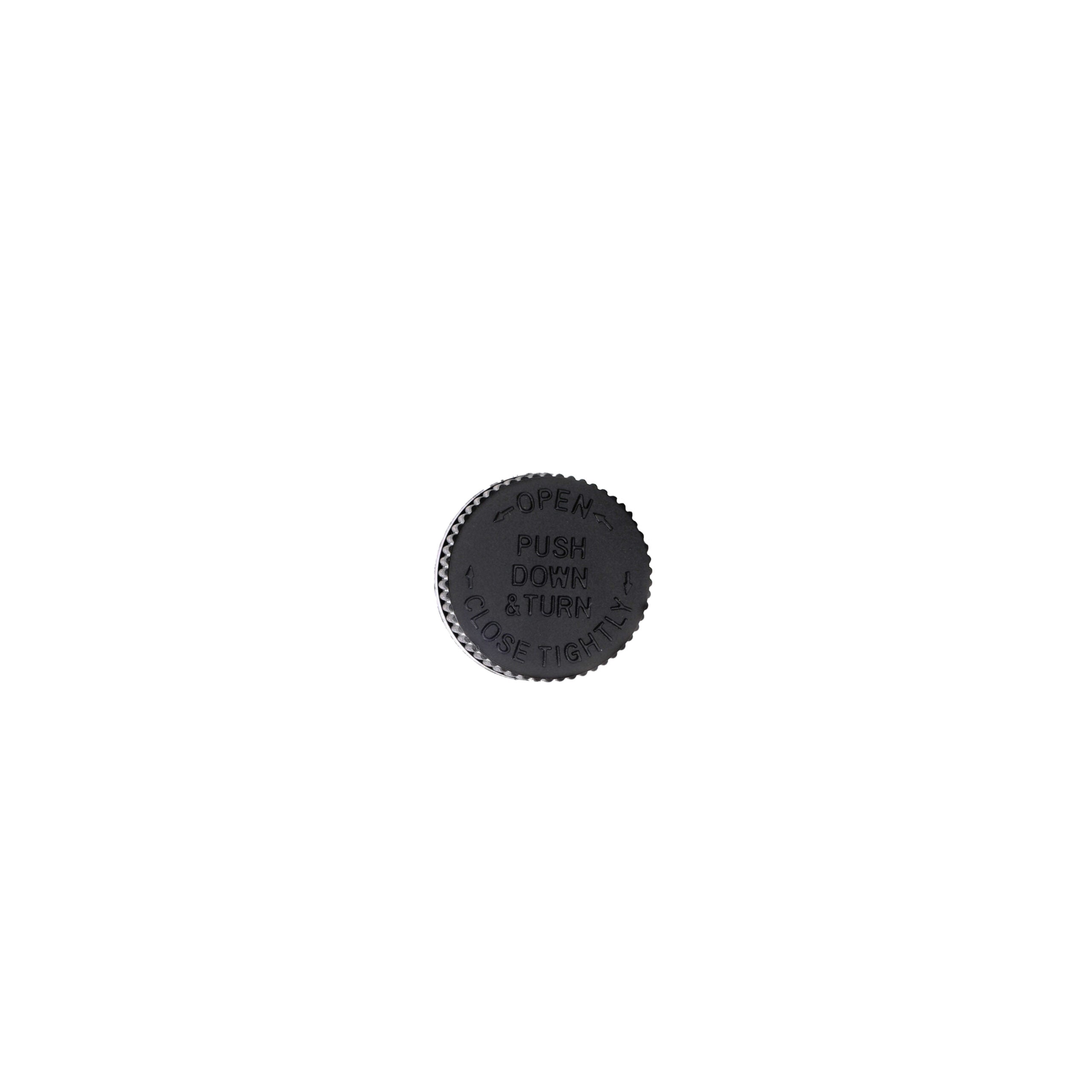 Top view of 20-400 Black Ribbed Skirt CRC PDT Open/Close Cap