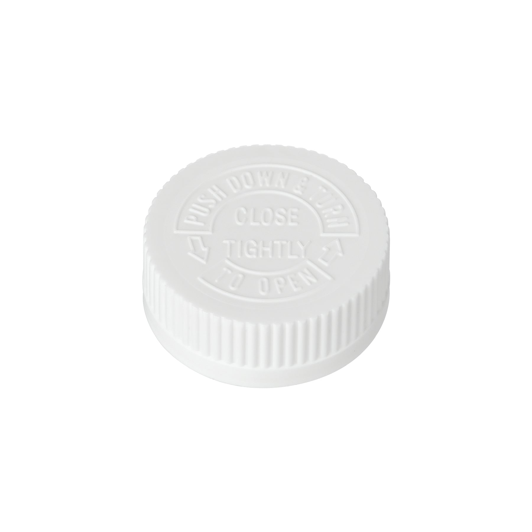 38-400 White PP Child Resistant Fine-Ribbed Cap With Universal Heat Induction Liner