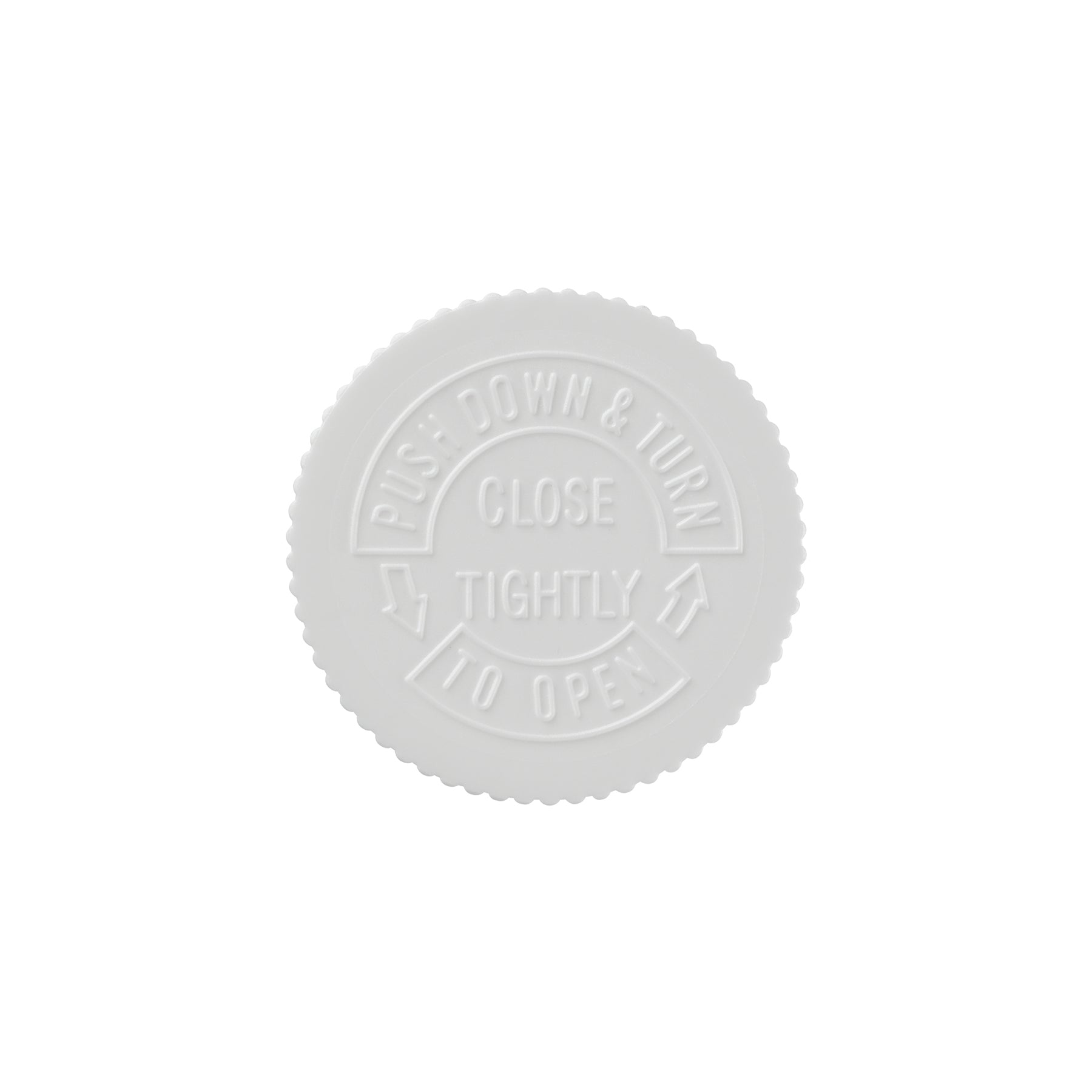 38-400 White PP Child Resistant Fine-Ribbed Cap With Universal Heat Induction Liner