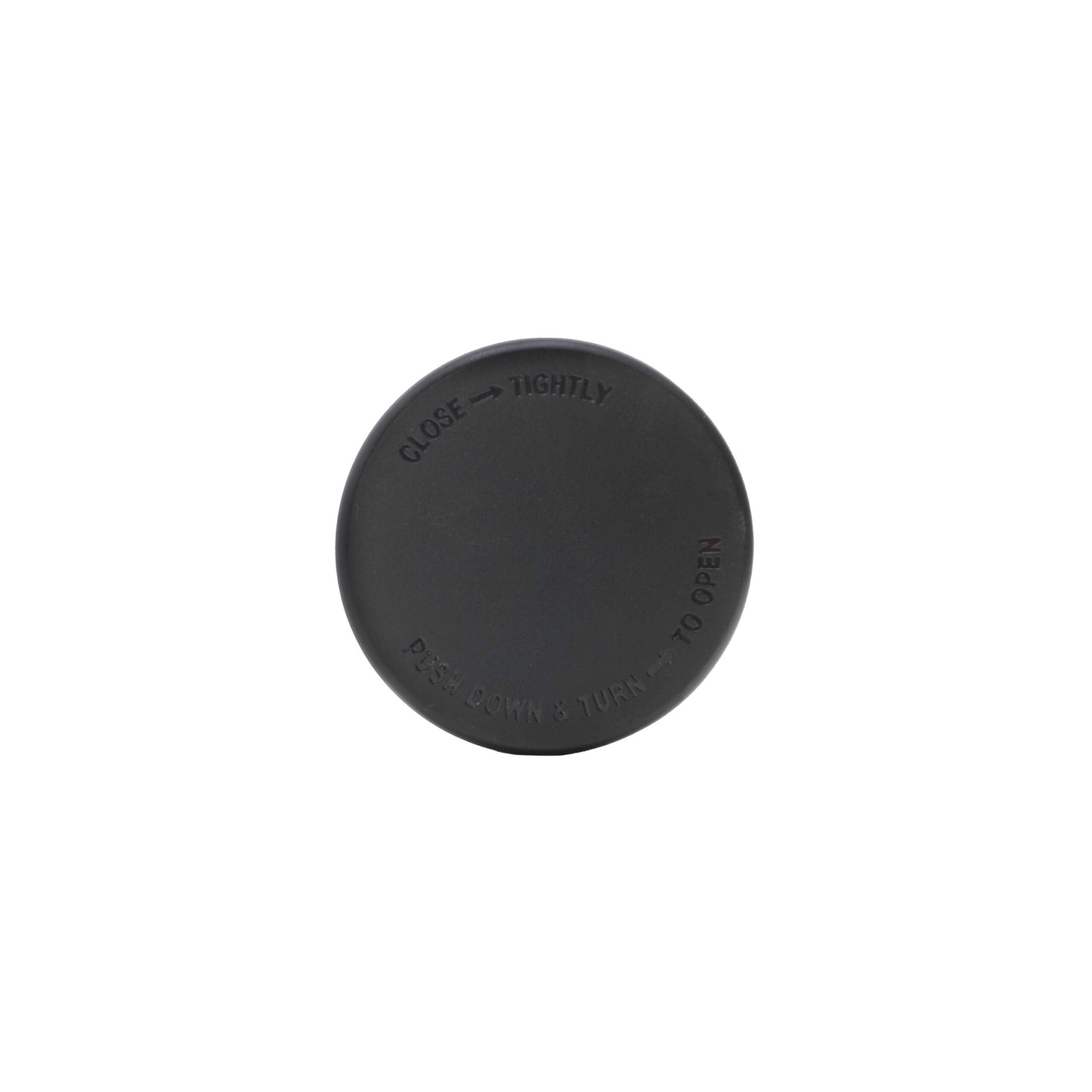 top view 50-400 Black Frosted Smooth Skirt CRC PDT Cap with PE Liner